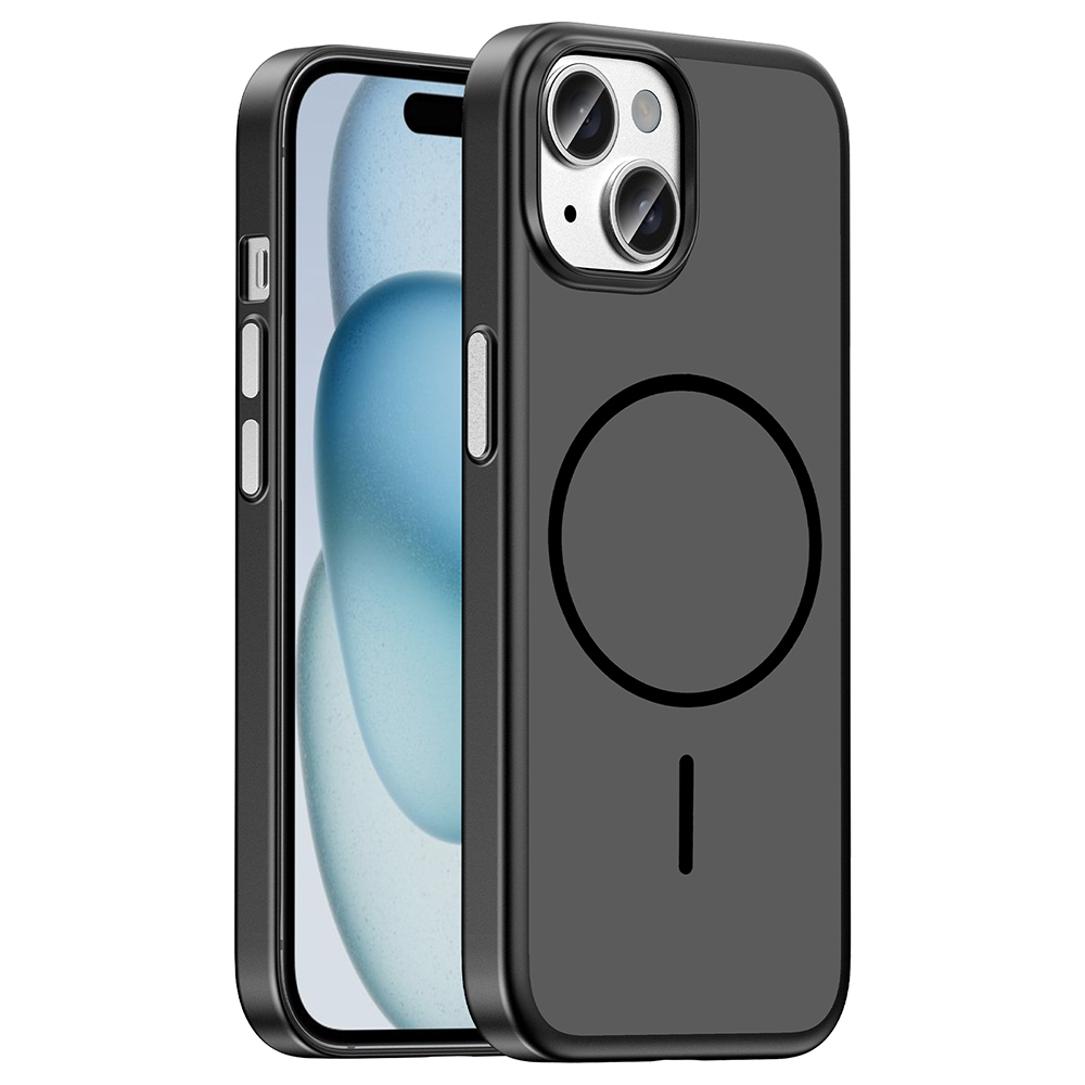 [RNZ-TA134918] Apple iPhone 15 Uyumlu Kılıf M-Safe Şarj Özellikli Zore Lora PC Kapak (Siyah)