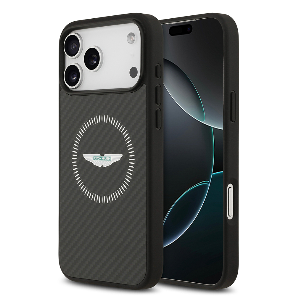 [RNZ-TA123780] Apple iPhone 17 Pro Max Uyumlu Kılıf Aston Martin Orjinal Lisanslı M-safe Şarj Özellikli Karbon Fiber Kapak