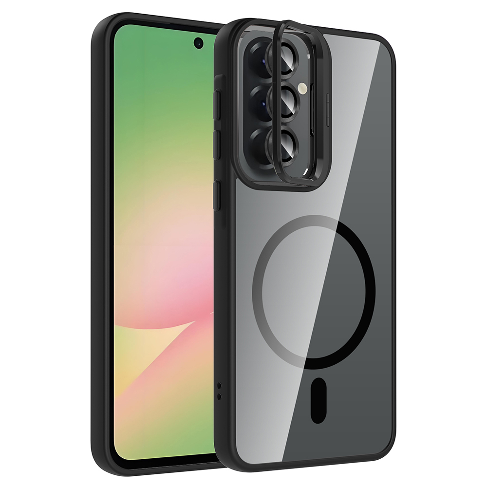 [RNZ-TA136451] Samsung Galaxy A37 Uyumlu Kılıf Standlı ve Kamera Lens Hediyeli Zore Etro Kapak (Siyah)
