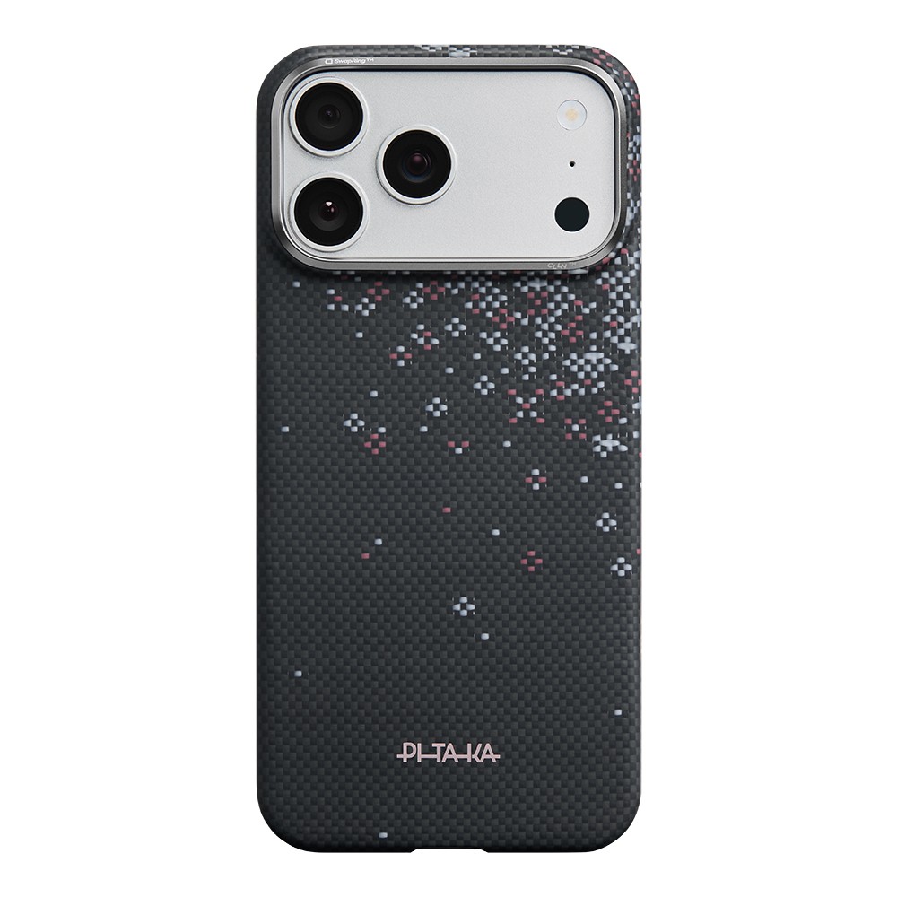 [RNZ-TA136433] Apple iPhone 17 Pro Max Uyumlu Kılıf M-safe Şarj Özellikli Aramid Fiber Pitaka Sakura Hours Serisi Kapak (Siyah)