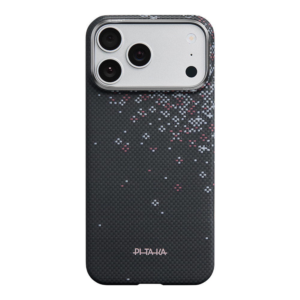 [RNZ-TA136433] Apple iPhone 17 Pro Max Uyumlu Kılıf M-safe Şarj Özellikli Aramid Fiber Pitaka Sakura Hours Serisi Kapak (Siyah)