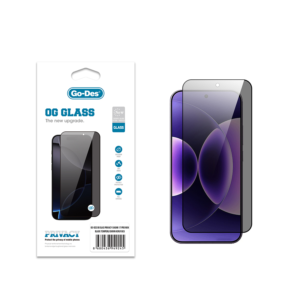 [RNZ-TA136355] Xiaomi 17 Pro Max Uyumlu Go Des OG Glass Privacy Antistatik Temperli Cam Ekran Koruyucu