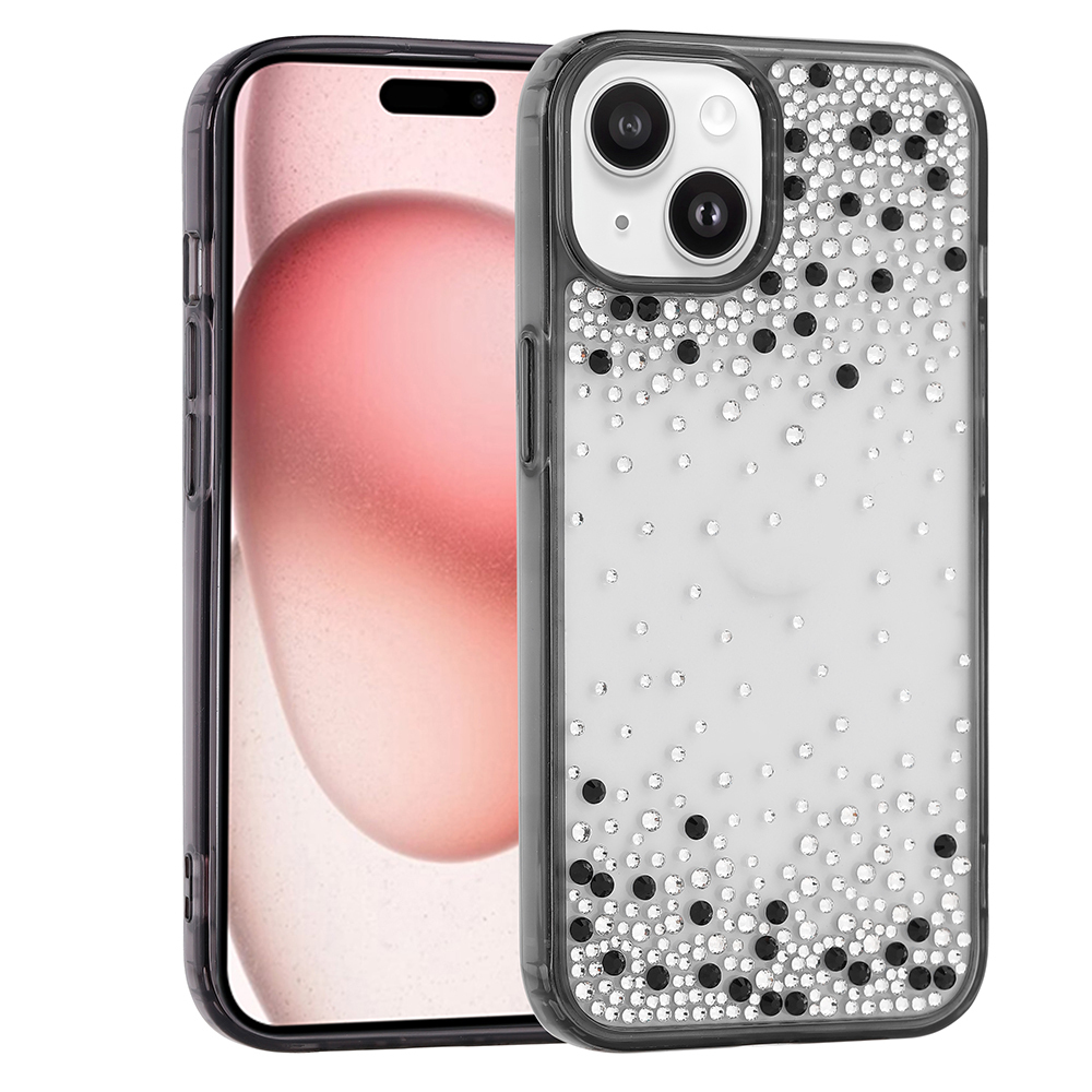 Apple iPhone 15 Uyumlu Kılıf Airbag Tasarımlı Damla Taşlı Şeffaf Zore Pera Silikon Kapak