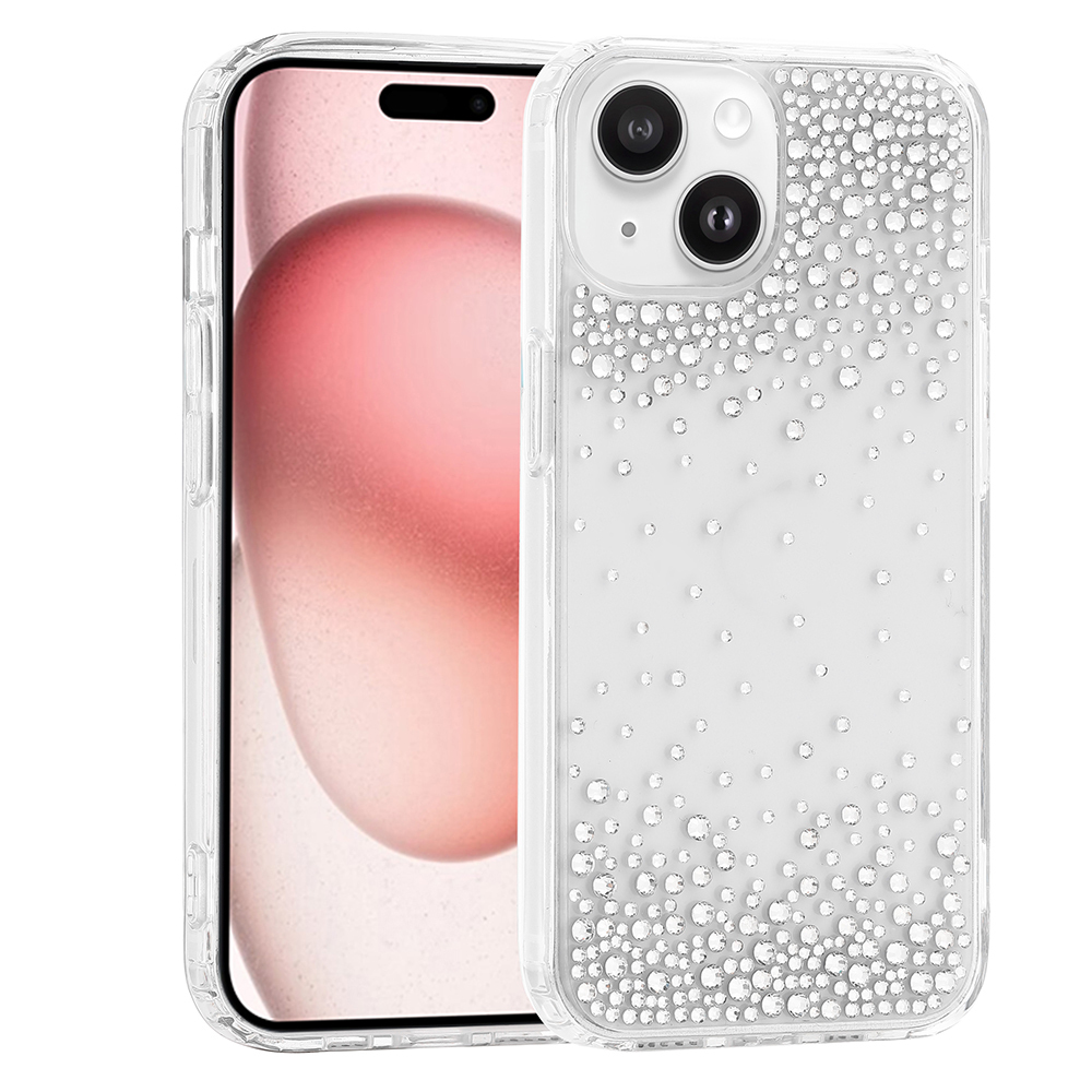 Apple iPhone 15 Uyumlu Kılıf Airbag Tasarımlı Damla Taşlı Şeffaf Zore Pera Silikon Kapak