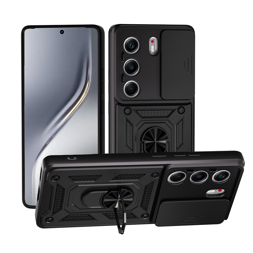 Tecno Camon 40 5G Uyumlu Kılıf Magnetik Standlı Kamera Korumalı Zore Sürgülü Vega Kapak
