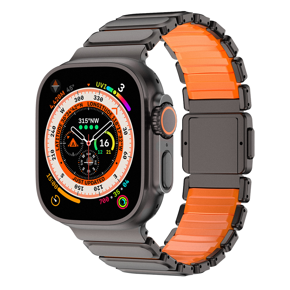 [RNZ-TA136889] Apple Watch 44mm Uyumlu Mohseven iWatch Titancore No.2 Çelik Kordon (Siyah-Turuncu)