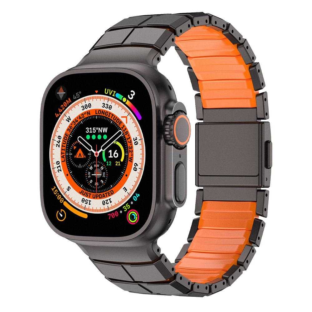 [RNZ-TA136884] Apple Watch Ultra 49mm Uyumlu Mohseven iWatch Titancore No.1 Metal Kordon (Siyah-Turuncu)