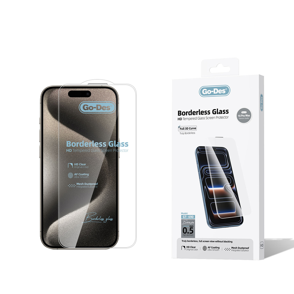 Apple iPhone 15 Pro Max Uyumlu Go Des Borderless Temperli Cam Ekran Koruyucu