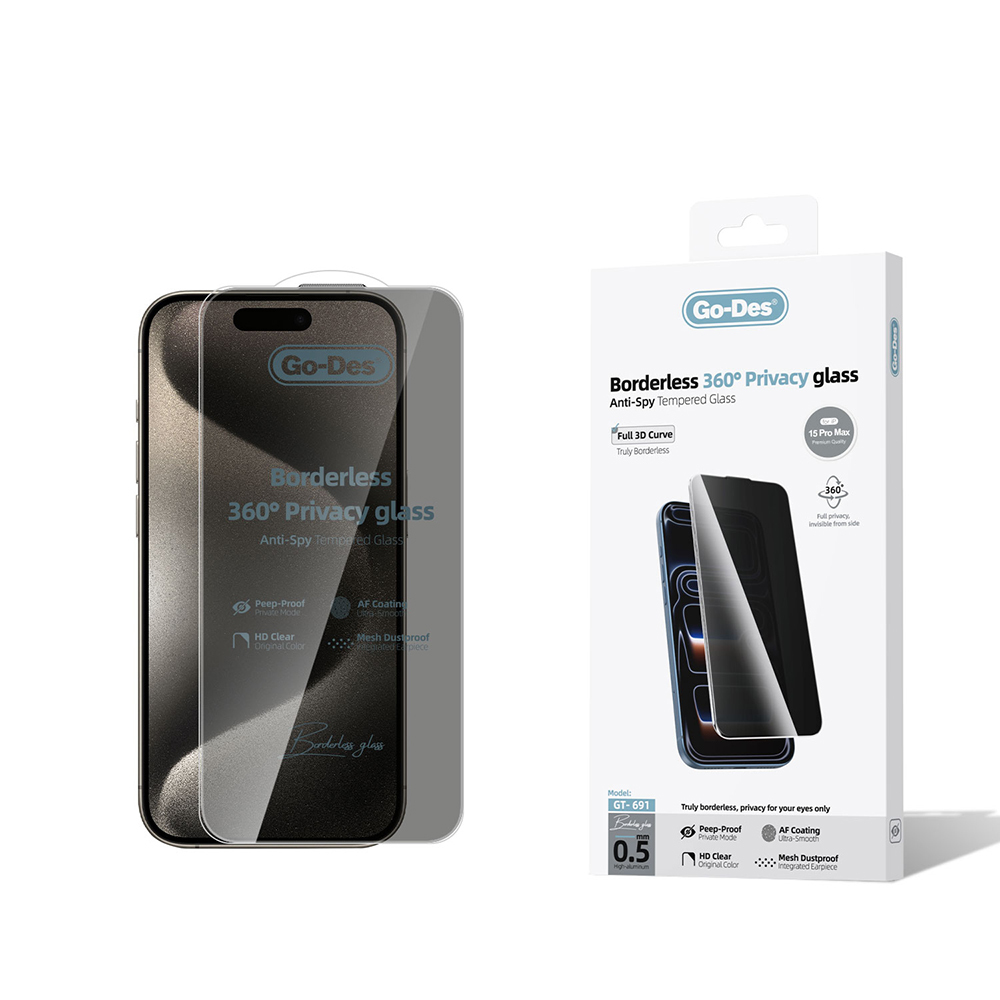 [RNZ-TA137074] Apple iPhone 15 Pro Max Uyumlu Go Des AF Borderless Privacy Temperli Cam Ekran Koruyucu