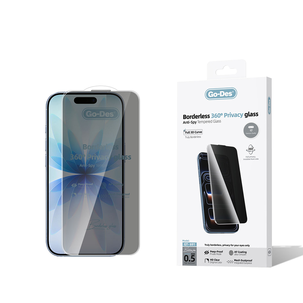[RNZ-TA137076] Apple iPhone 17 Uyumlu Go Des AF Borderless Privacy Temperli Cam Ekran Koruyucu