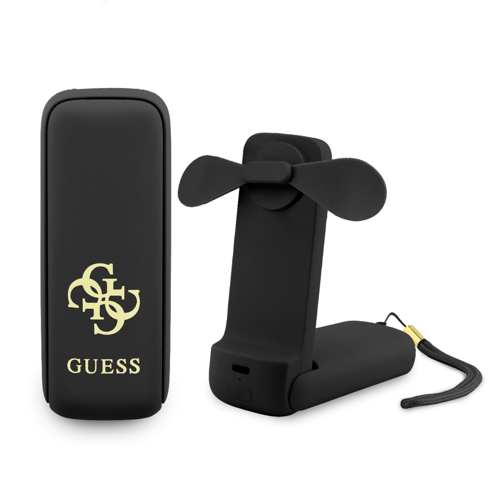 [RNZ-TA132199] Guess Orjinal Lisanslı 4G Büyük Metal Logolu 3 Kademeli Katlanabilir Portatif Soğutucu El Fanı (Siyah)