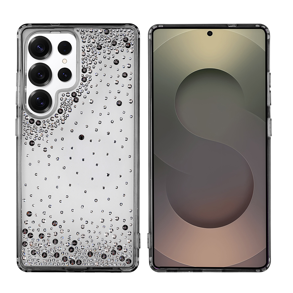 [RNZ-TA137424] Samsung Galaxy S25 Ultra Uyumlu Kılıf Airbag Tasarımlı Damla Taşlı Şeffaf Zore Pera Silikon Kapak (Siyah)