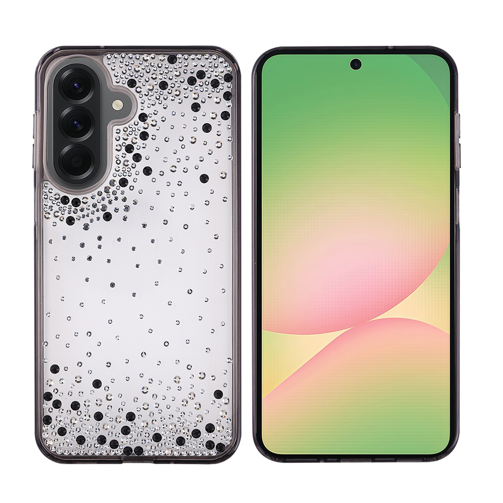[RNZ-TA137420] Samsung Galaxy A56 Uyumlu Kılıf Airbag Tasarımlı Damla Taşlı Şeffaf Zore Pera Silikon Kapak (Siyah)