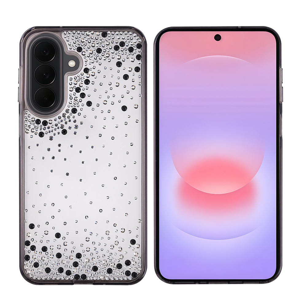 [RNZ-TA137421] Samsung Galaxy A57 Uyumlu Kılıf Airbag Tasarımlı Damla Taşlı Şeffaf Zore Pera Silikon Kapak (Siyah)