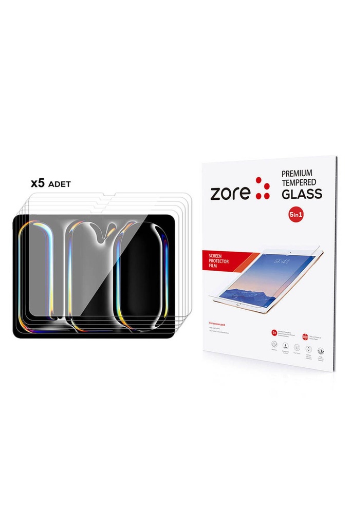 Apple iPad 13 Pro 2024 5in1 Uyumlu Ekran Camı Zore Tablet Temperli Cam Ekran Koruyucu