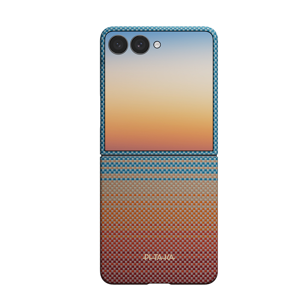[RNZ-TA137592] Samsung Galaxy Z Flip Uyumlu 8 Kılıf M-safe Şarj Özellikli Aramid Karbon Fiber Pitaka Sunset 2.0 California Dream Serisi Kapak
