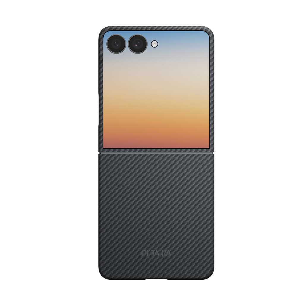 Samsung Galaxy Z Flip Uyumlu 8 Kılıf M-safe Şarj Özellikli 600D Aramid Karbon Fiber Pitaka Edge Serisi Black-Grey Twill Kapak