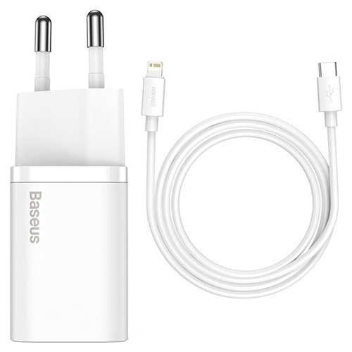Baseus Super Si 1C 20W Hızlı Şarj Adaptörü + Type-C to Lightning iPhone 1m Şarj Kablosu
