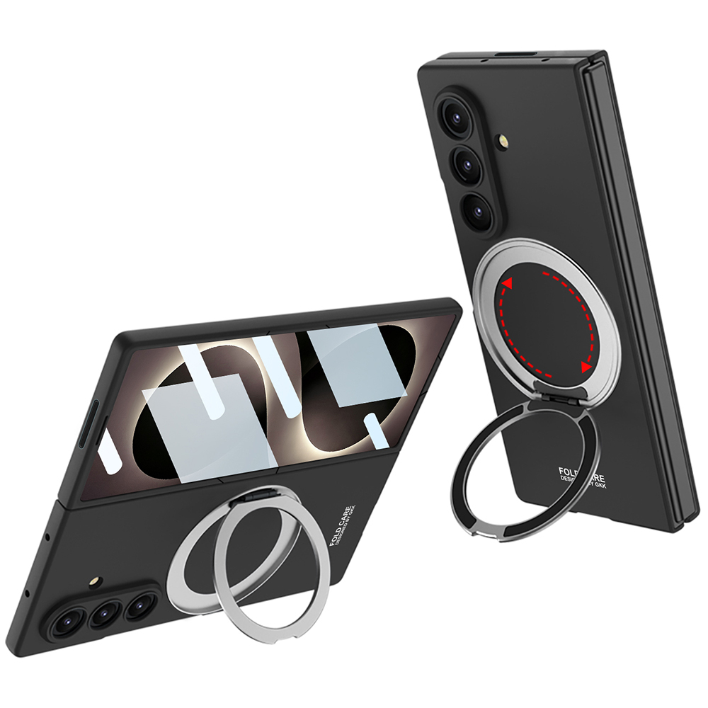[RNZ-TA137733] Samsung Galaxy Z Fold 8 Ultra Uyumlu Kılıf M-safe Şarj Özellikli Zore Kıpta Yüzüklü Kamera Korumalı Kapak (Siyah)
