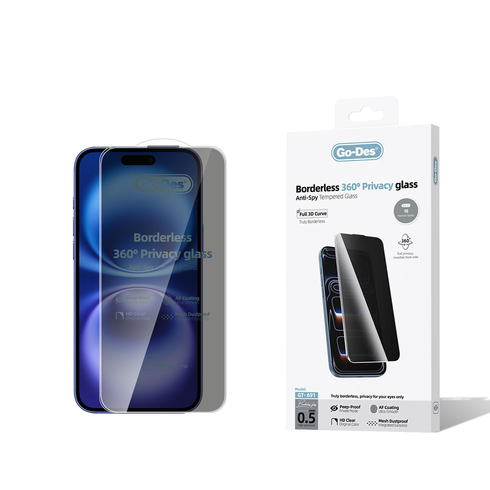 [RNZ-TA137772] Apple iPhone 16 Uyumlu Go Des AF Borderless Privacy Temperli Cam Ekran Koruyucu
