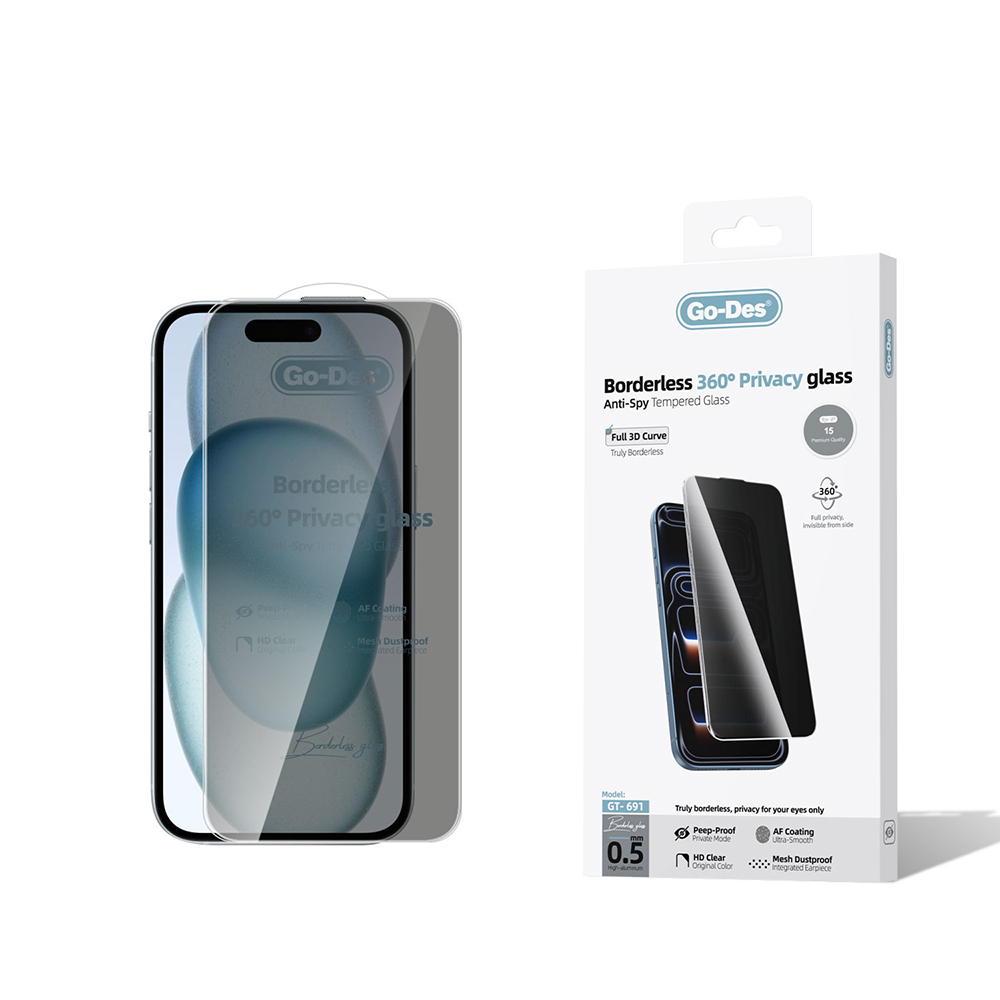 [RNZ-TA137771] Apple iPhone 15 Uyumlu Go Des AF Borderless Privacy Temperli Cam Ekran Koruyucu