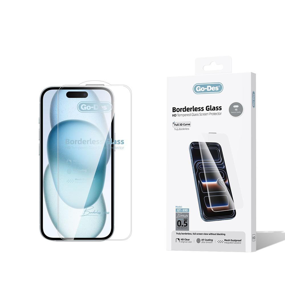 Apple iPhone 15 Uyumlu Go Des Borderless Temperli Cam Ekran Koruyucu