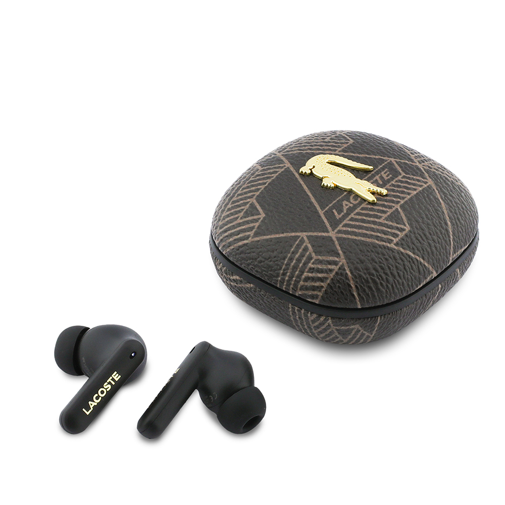 [RNZ-TA137793] Lacoste Orjinal Lisanslı ANC/ENC Monogram Desenli TWS Kulak İçi Bluetooth Kulaklık v5.4 (Kahverengi)