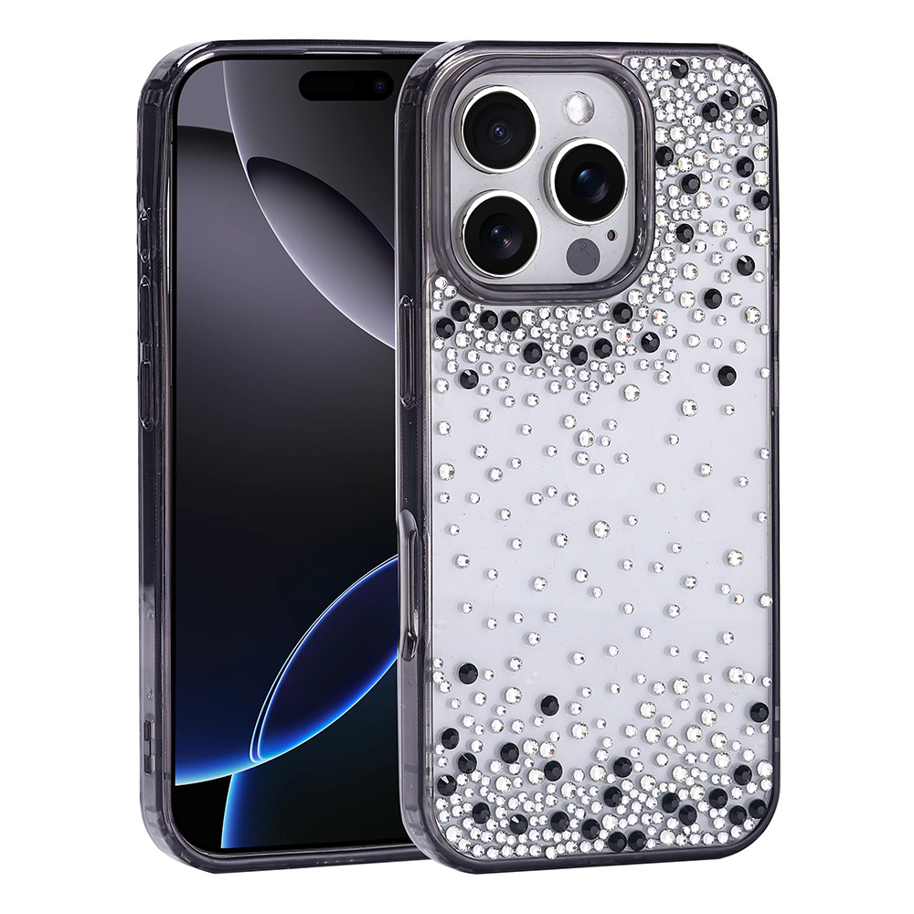 [RNZ-TA137844] Apple iPhone 16 Pro Uyumlu Kılıf Airbag Tasarımlı Damla Taşlı Şeffaf Zore Pera Silikon Kapak (Siyah)