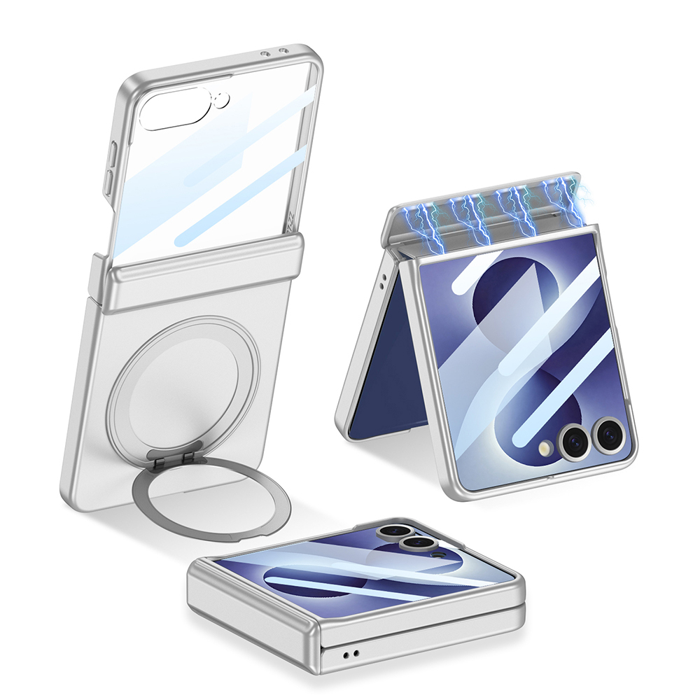 Samsung Galaxy Z Flip Uyumlu 8 Kılıf M-safe Şarj Özellikli Zore Kıpta KPT-06 Ring Standlı Kapak