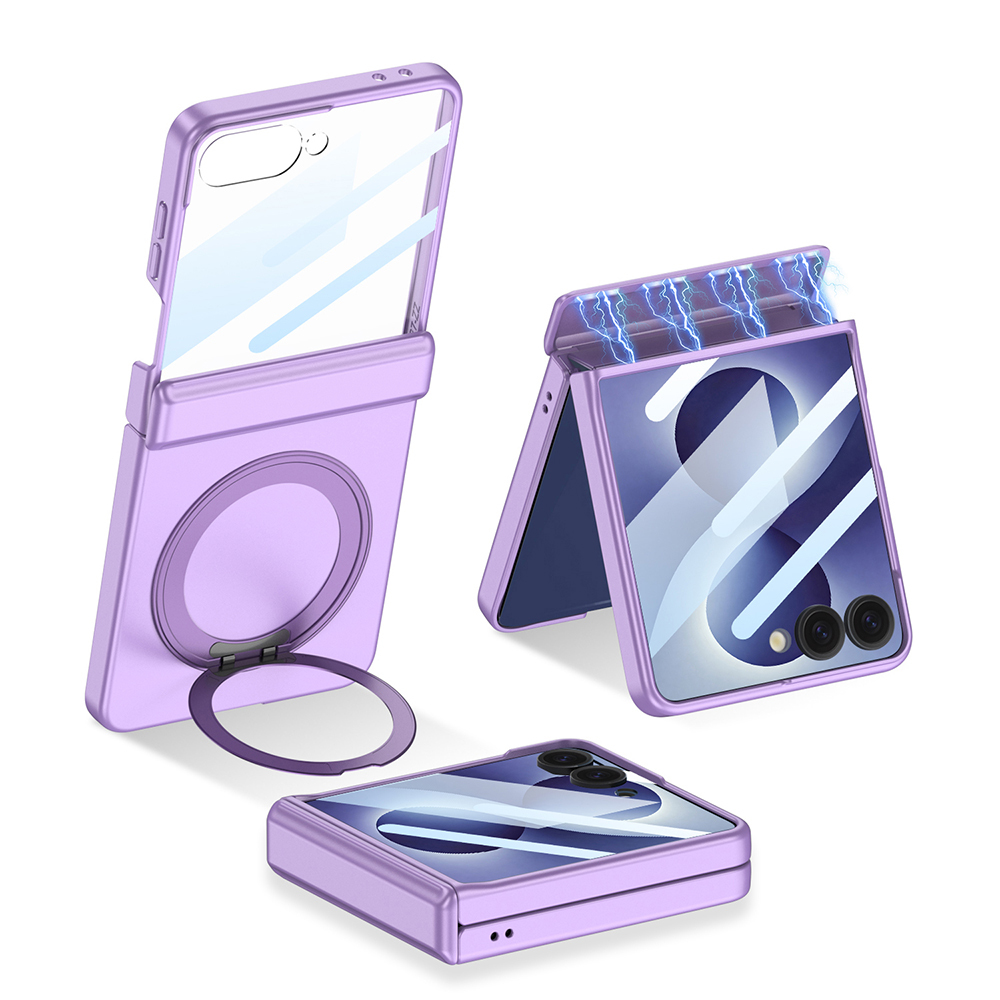 Samsung Galaxy Z Flip Uyumlu 8 Kılıf M-safe Şarj Özellikli Zore Kıpta KPT-06 Ring Standlı Kapak