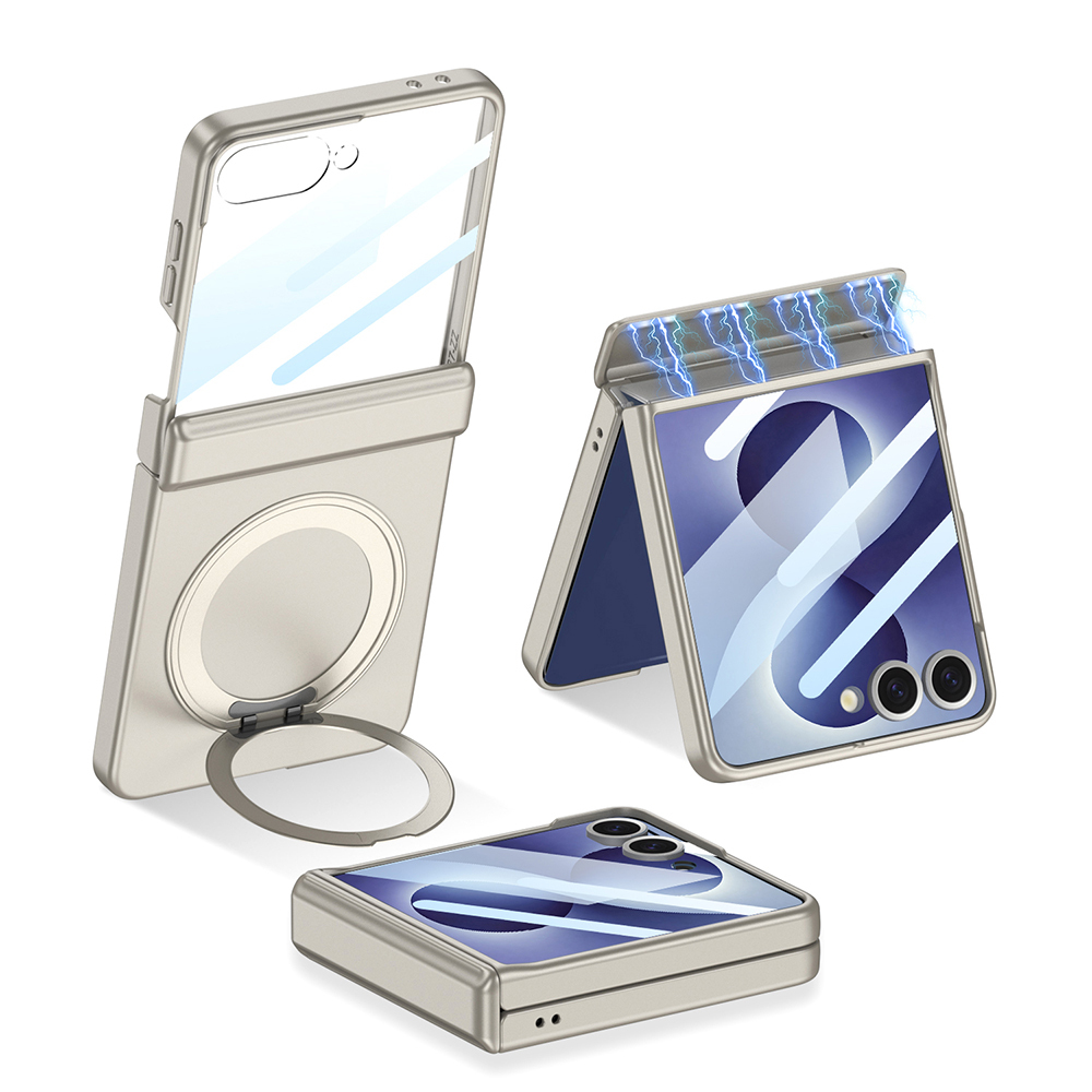 Samsung Galaxy Z Flip Uyumlu 8 Kılıf M-safe Şarj Özellikli Zore Kıpta KPT-06 Ring Standlı Kapak