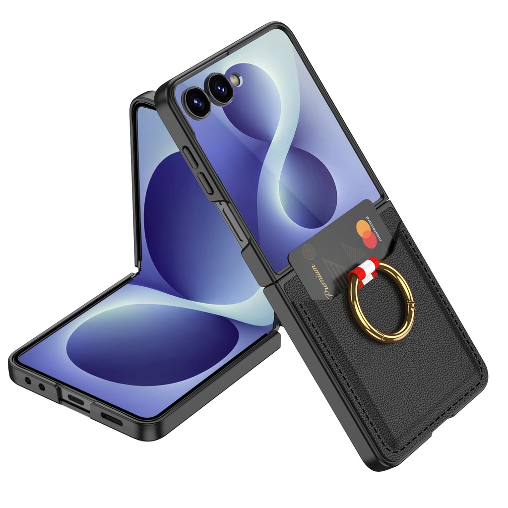 Samsung Galaxy Z Flip Uyumlu 8 Zore Kıpta Yüzüklü Kartlıklı Kapak