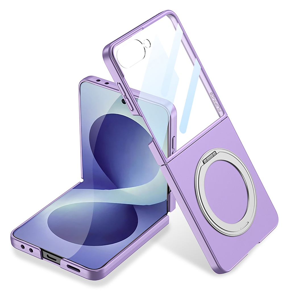 Samsung Galaxy Z Flip Uyumlu 8 Kılıf M-safe Şarj Özellikli Zore Kıpta Yüzüklü Kamera Korumalı Kapak