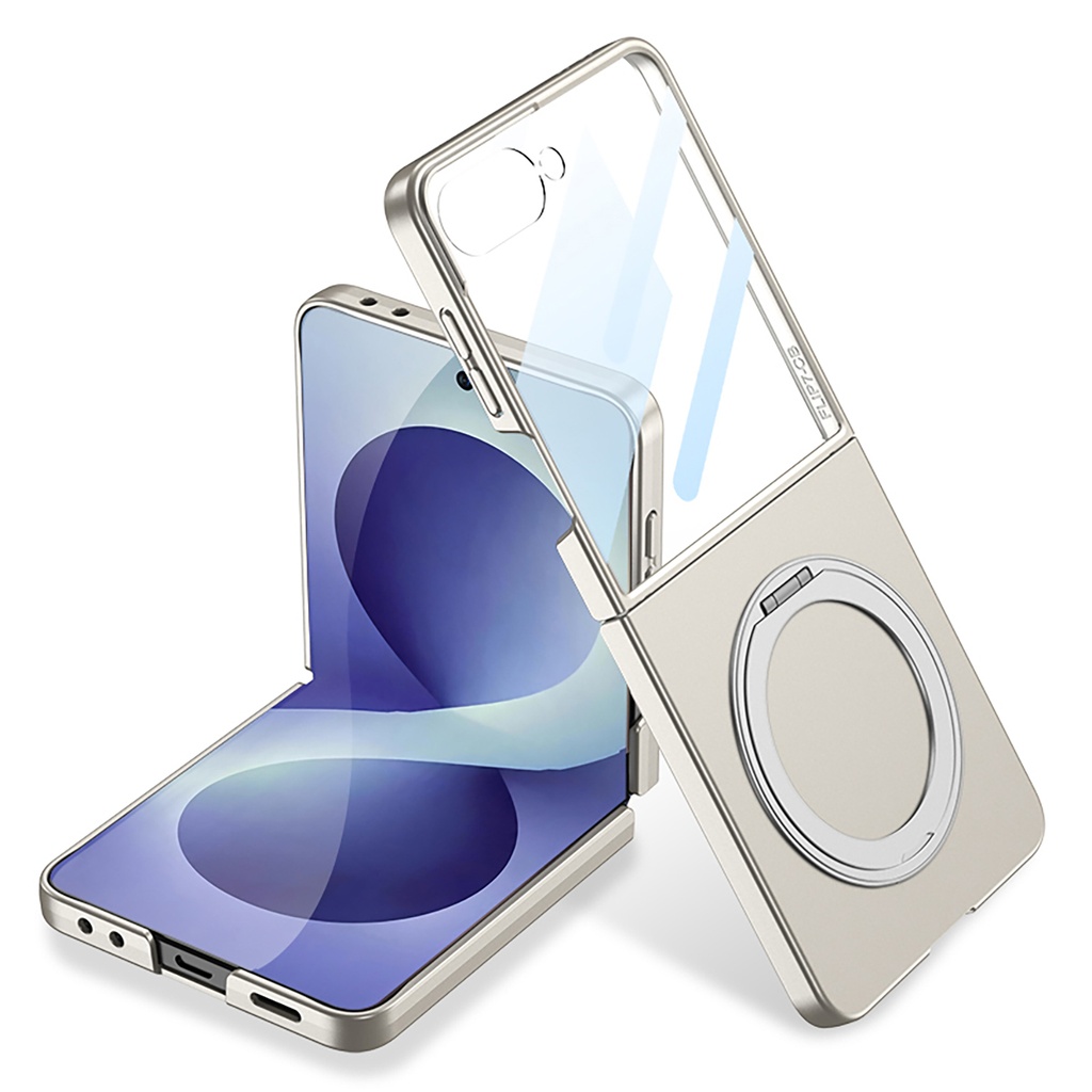 Samsung Galaxy Z Flip Uyumlu 8 Kılıf M-safe Şarj Özellikli Zore Kıpta Yüzüklü Kamera Korumalı Kapak