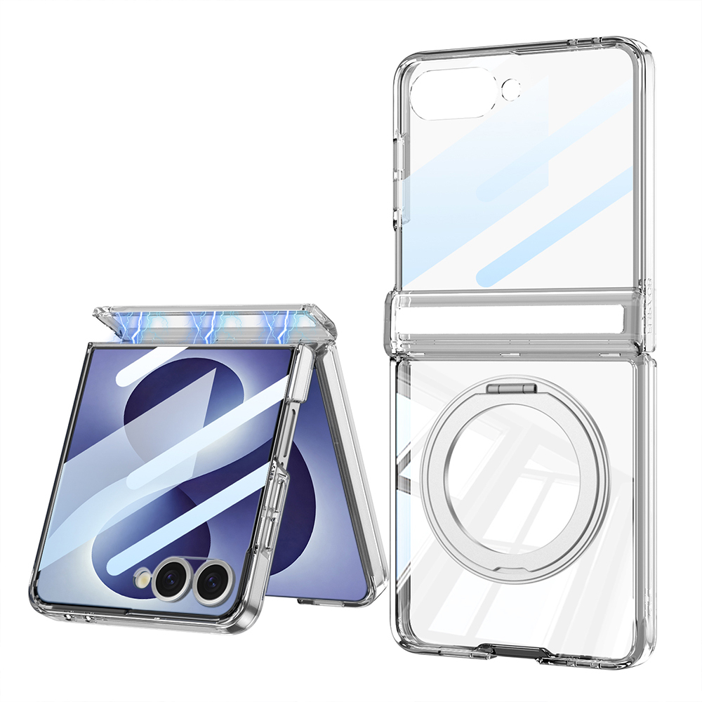 Samsung Galaxy Z Flip Uyumlu 8 Kılıf M-safe Şarj Özellikli Zore Kıpta KPT-05 Ring Standlı Sert PC Kapak