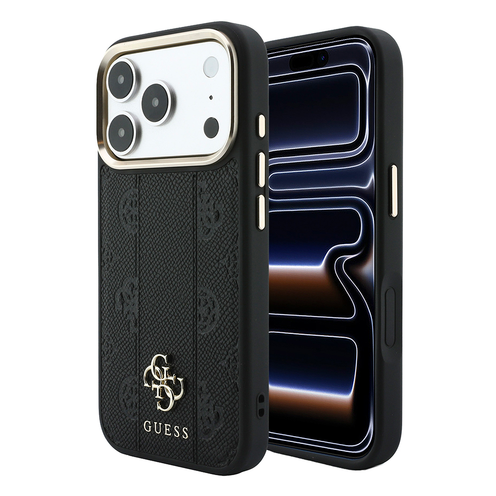 [RNZ-TA137832] Apple iPhone 18 Pro Max Kılıf Guess Orjinal Lisanslı M-safe Şarj Özellikli Şeritli Peony 4G ve Yazı Logolu Kapak (Siyah)