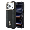 Apple iPhone 18 Pro Kılıf Guess Orjinal Lisanslı M-safe Şarj Özellikli Deri 4G Desenli Şeritli Yazı Logolu Kapak