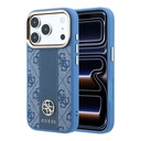 Apple iPhone 18 Pro Kılıf Guess Orjinal Lisanslı M-safe Şarj Özellikli Deri 4G Desenli Şeritli Yazı Logolu Kapak