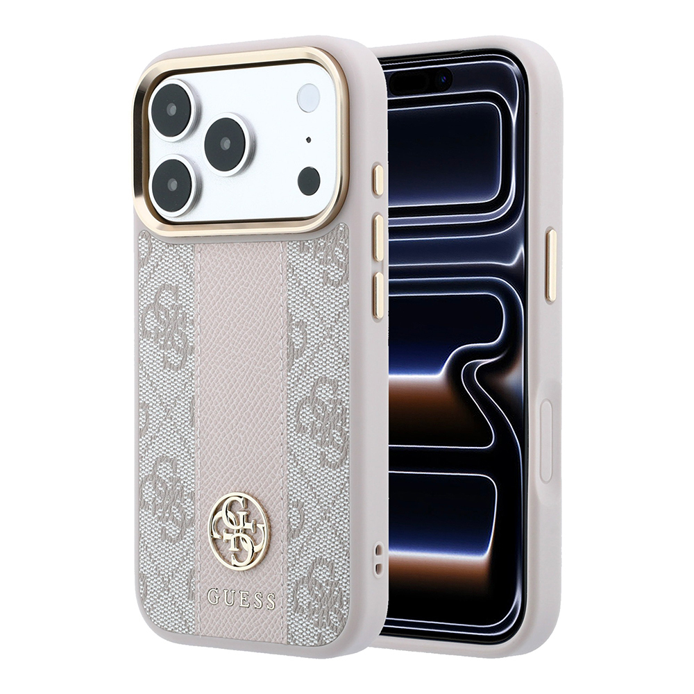 Apple iPhone 18 Pro Uyumlu Kılıf Guess Orjinal Lisanslı M-safe Şarj Özellikli Deri 4G Desenli Şeritli Yazı Logolu Kapak