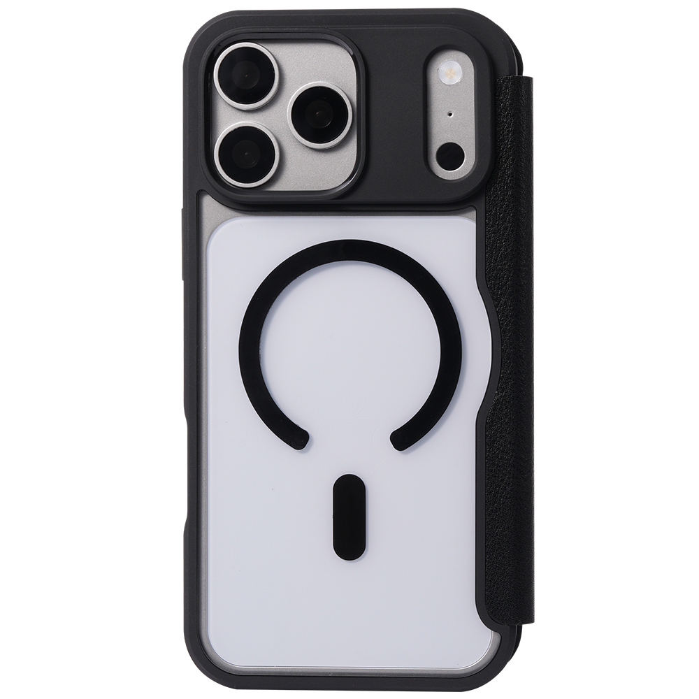 Apple iPhone 18 Pro Max Kılıf M-safe Şarj Özellikli Vegan Deri Tasarımlı Şeffaf Arka Yüzey Kartlıklı Raptic Urban Folio Serisi Kapak