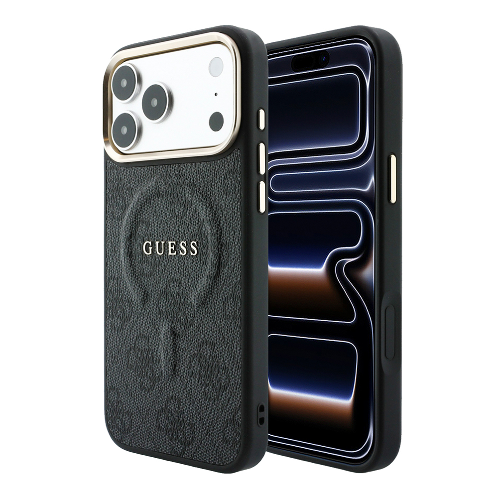 Apple iPhone 18 Pro Kılıf Guess Orjinal Lisanslı M-safe Şarj Özellikli Metal Kamera Çerçeveli C-Magnet 4G Desenli Yazı Logolu Kapak