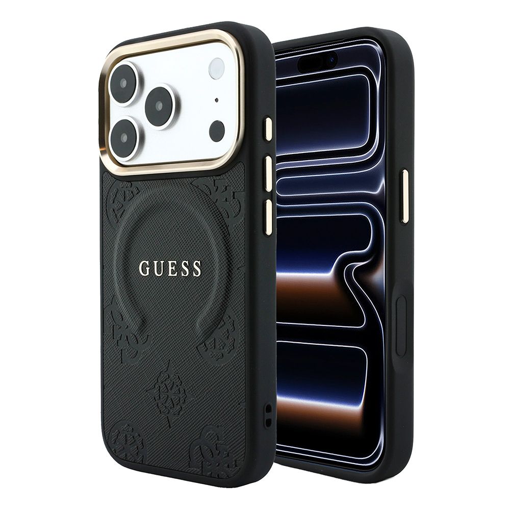 Apple iPhone 18 Pro Kılıf Guess Orjinal Lisanslı M-safe Şarj Özellikli Sıcak Baskılı Yazı Logolu C-Magnet PU Deri Peony Kapak