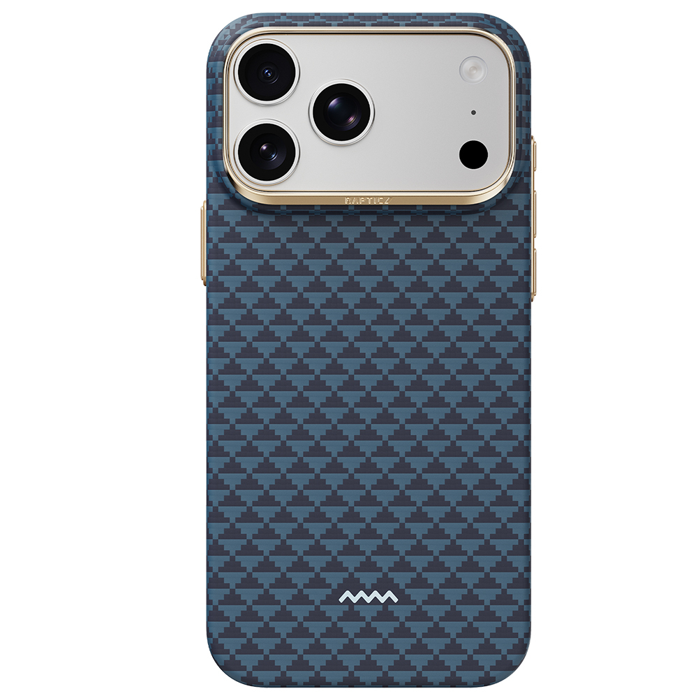 [RNZ-TA133796] Apple iPhone 18 Pro Kılıf M-safe Şarj Özellikli Raptic Aramid Skin Origin Serisi Karbon Kapak (Lacivert)