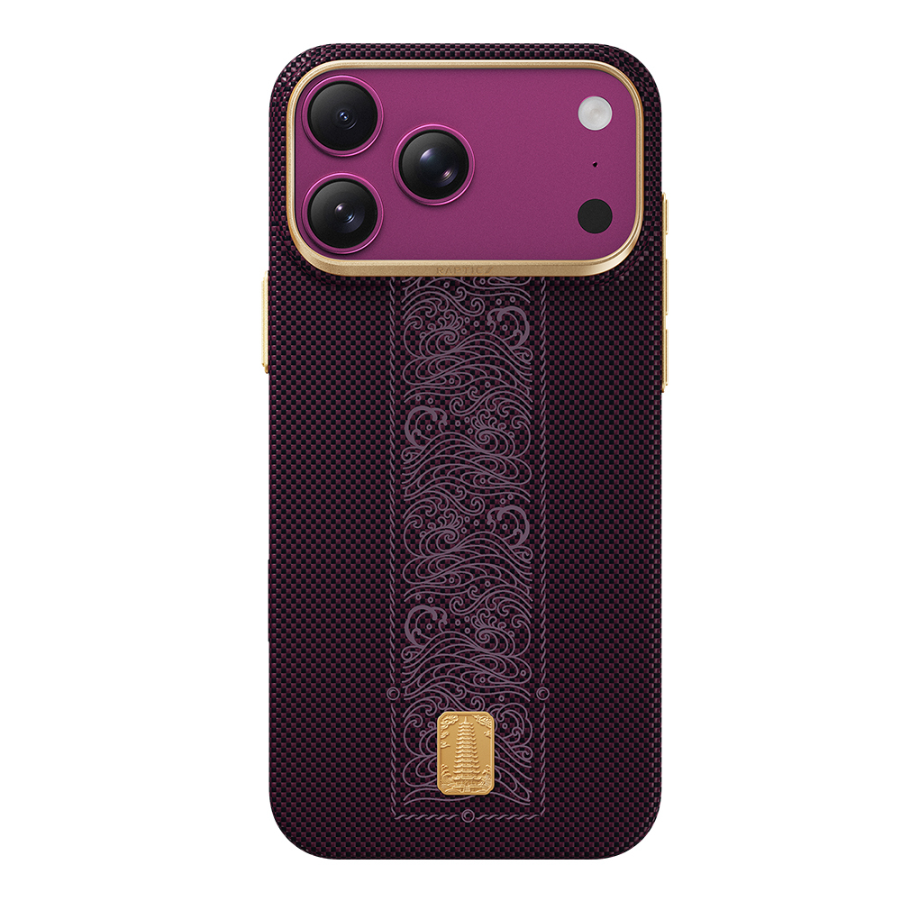 Apple iPhone 18 Pro Max Uyumlu Kılıf M-safe Şarj Özellikli Raptic Aramid Skin Rise Serisi 24 Ayar Altın Kaplamalı Karbon Kapak