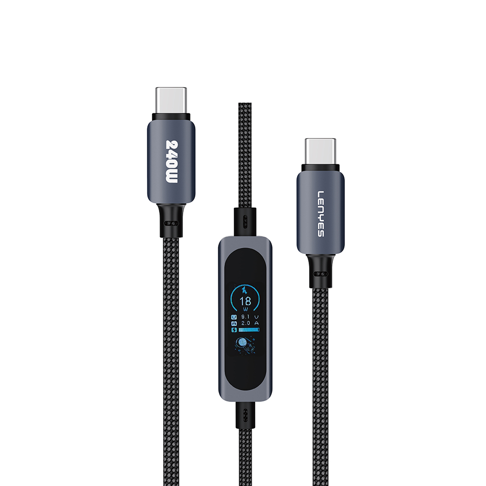 [RNZ-TA136903] Lenyes LC572 TFT Ekranlı Type-C to Type-C Data ve Şarj Kablosu 240W 1.2M