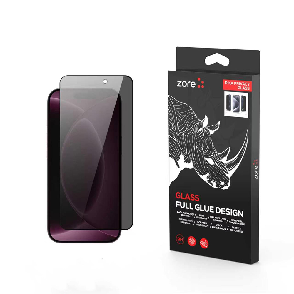 Apple iPhone 18 Pro Max Uyumlu Zore Rika Premium Privacy Temperli Cam Ekran Koruyucu