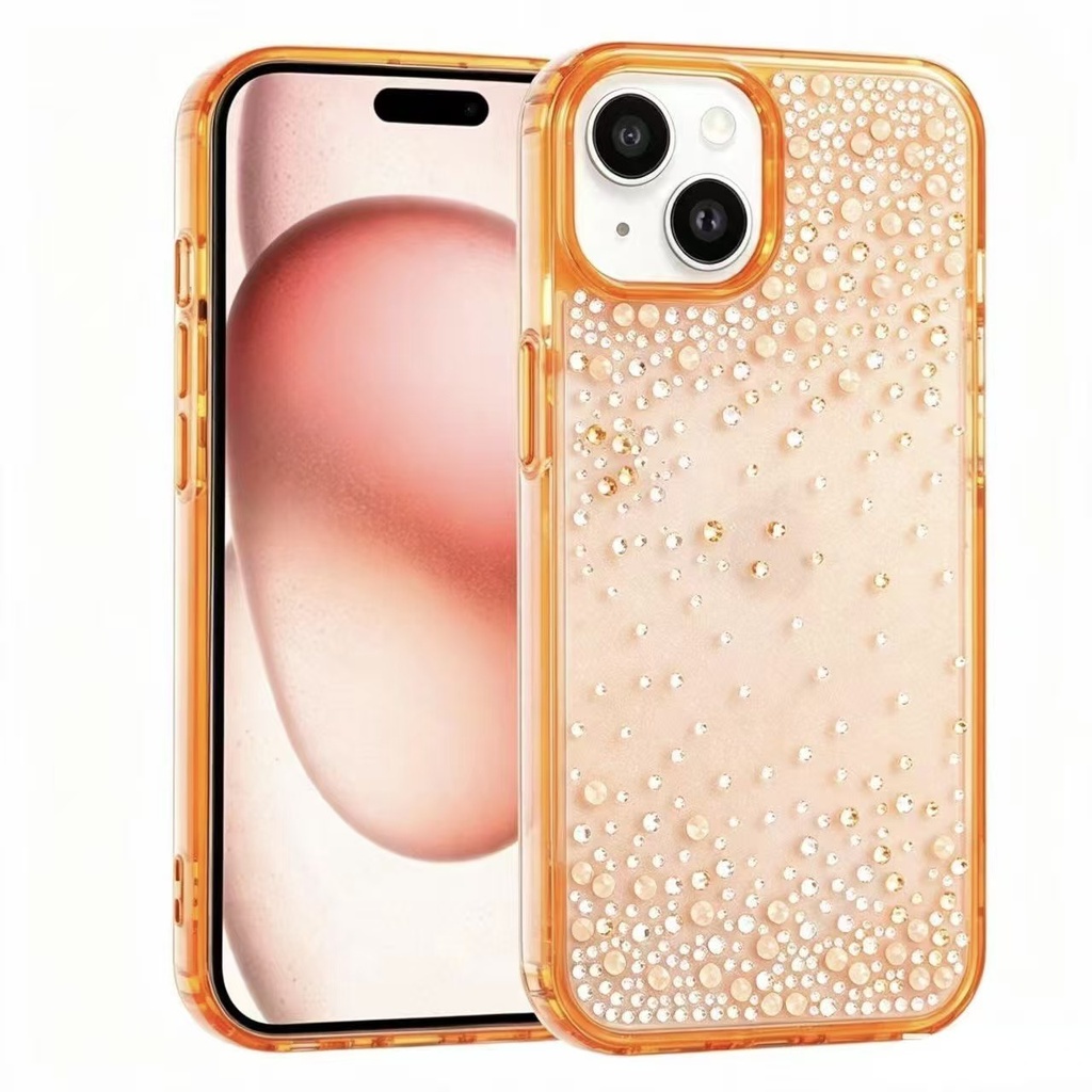 Apple iPhone 15 Uyumlu Kılıf Airbag Tasarımlı Damla Taşlı Şeffaf Zore Pera Silikon Kapak