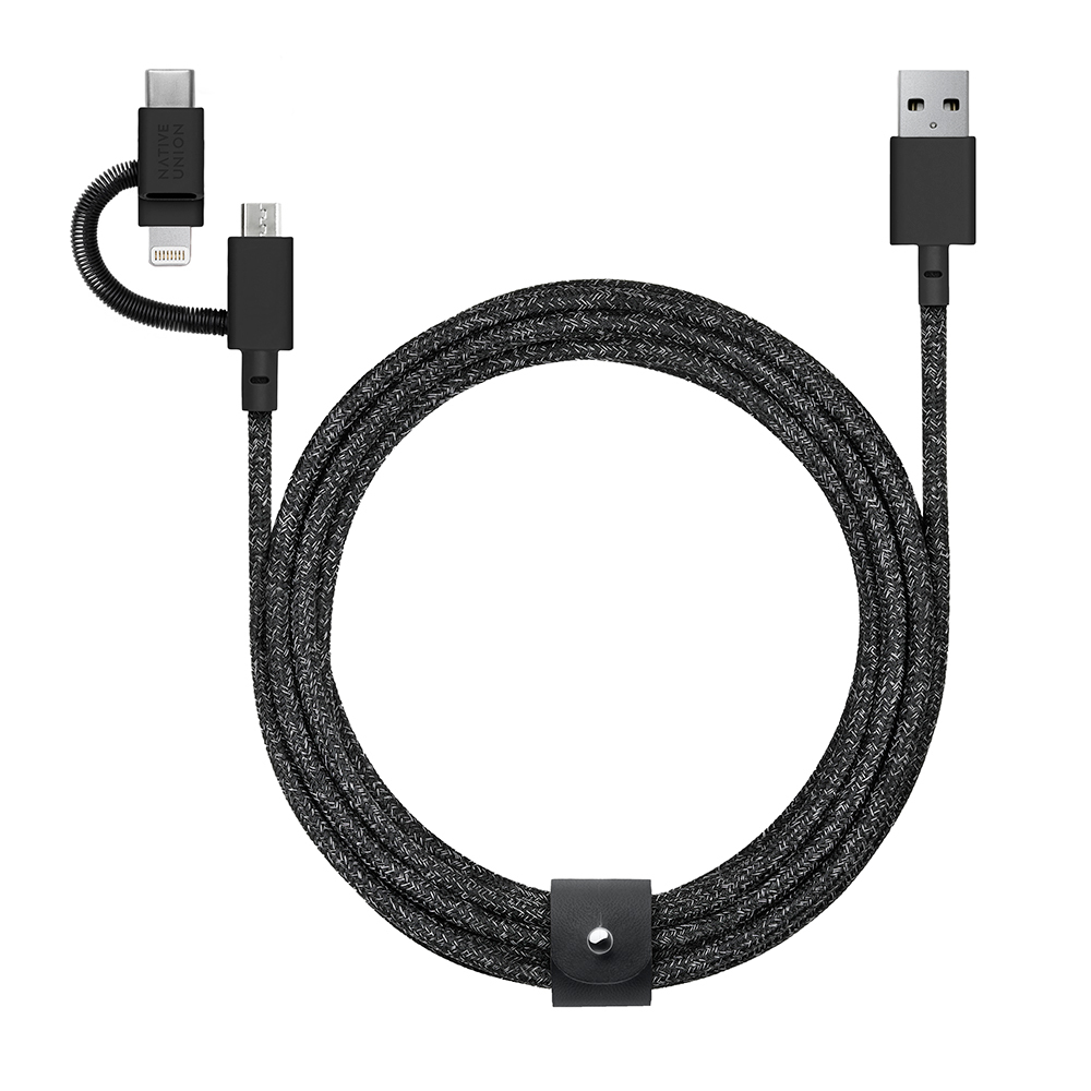 Native Union Belt Serisi 3in1 USB-A to Type-C - Lightning - Micro Şarj Kablosu 2M