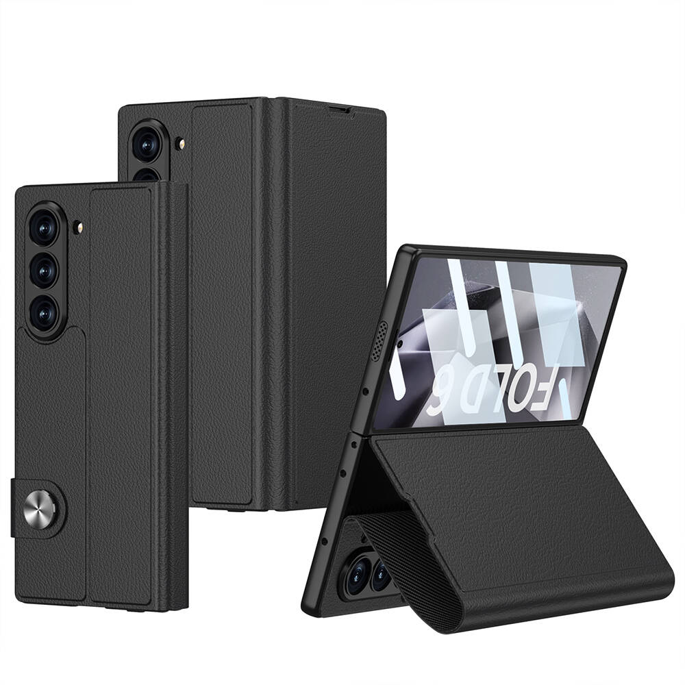 Samsung Galaxy Z Fold 6 Uyumlu Kılıf Suni Deri Tasarımlı Magnetik Tokalı ve Kartlıklı Zore Kıpta Zegna Kapak