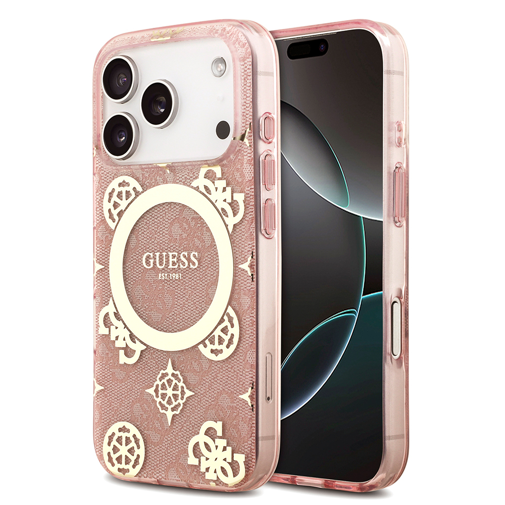 Apple iPhone 18 Pro Max Uyumlu Kılıf Guess Orjinal Lisanslı M-safe Şarj Özellikli IML Peony ve 4G Desenli Klasik Logolu Kapak